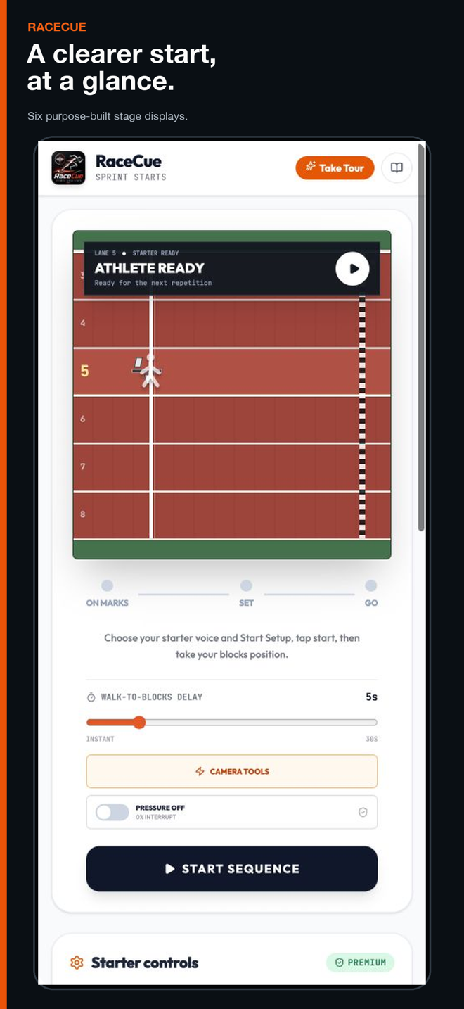 RaceCue stage display choices for training
