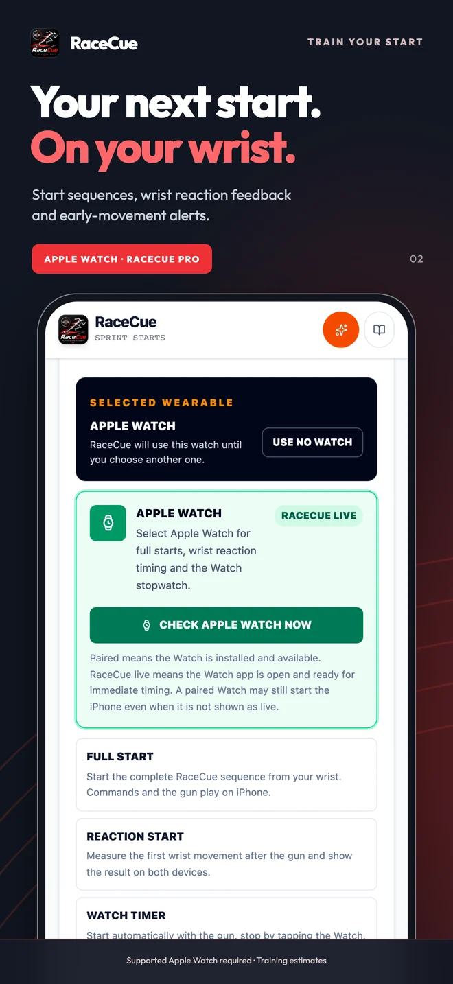 RaceCue Apple Watch · Pro interface