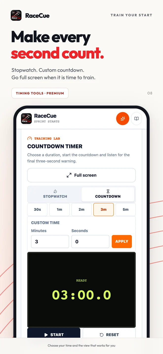RaceCue Timing tools interface
